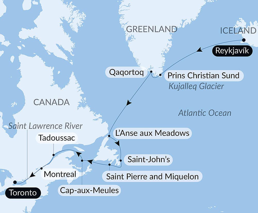Exploration from Greenland to Canada via Saint Pierre and Miquelon
